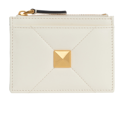 Valentino One Stud Card Holder, Leather, Cream, B/DB, 3*